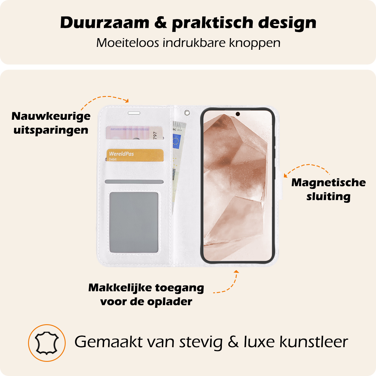 Nomfy Hoesje Geschikt voor Samsung A55 Hoes Bookcase Flipcase Book Cover Met Screenprotector - Hoes Geschikt voor Samsung Galaxy A55 Hoesje Book Case - Wit