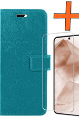 Nomfy Hoesje Geschikt voor Samsung A55 Hoes Bookcase Flipcase Book Cover Met Screenprotector - Hoes Geschikt voor Samsung Galaxy A55 Hoesje Book Case - Turquoise