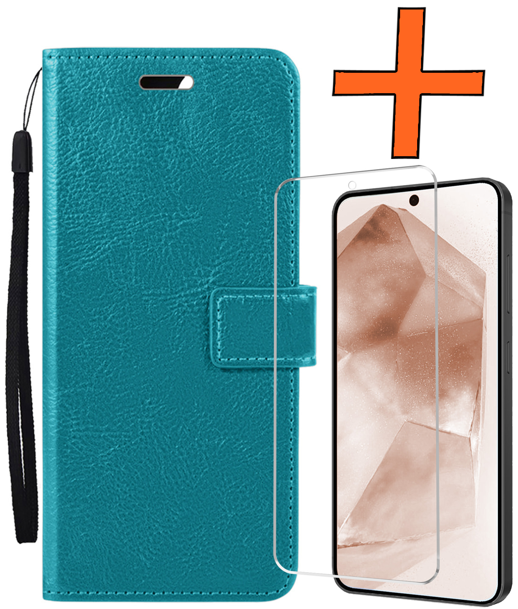 Nomfy Hoesje Geschikt voor Samsung A55 Hoes Bookcase Flipcase Book Cover Met Screenprotector - Hoes Geschikt voor Samsung Galaxy A55 Hoesje Book Case - Turquoise