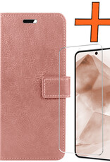 Nomfy Hoesje Geschikt voor Samsung A55 Hoes Bookcase Flipcase Book Cover Met Screenprotector - Hoes Geschikt voor Samsung Galaxy A55 Hoesje Book Case - Rosé goud
