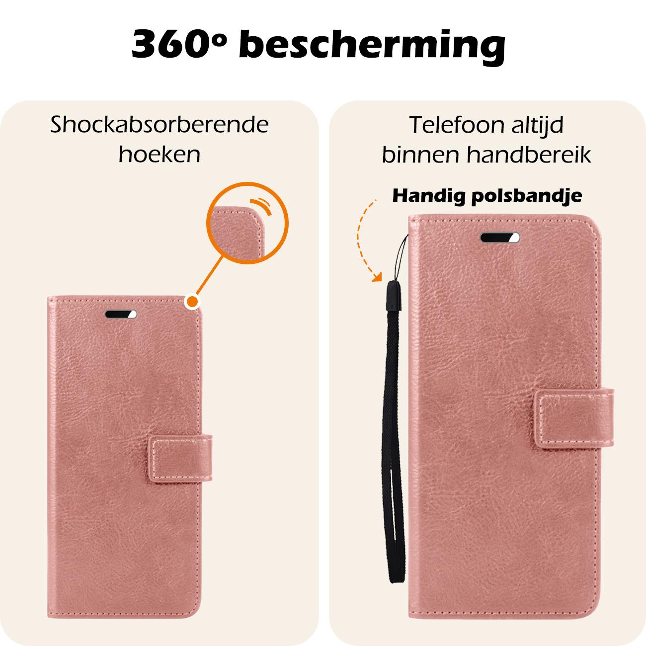 Nomfy Hoesje Geschikt voor Samsung A55 Hoes Bookcase Flipcase Book Cover Met Screenprotector - Hoes Geschikt voor Samsung Galaxy A55 Hoesje Book Case - Rosé goud