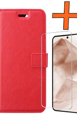 Nomfy Hoesje Geschikt voor Samsung A55 Hoes Bookcase Flipcase Book Cover Met Screenprotector - Hoes Geschikt voor Samsung Galaxy A55 Hoesje Book Case - Rood