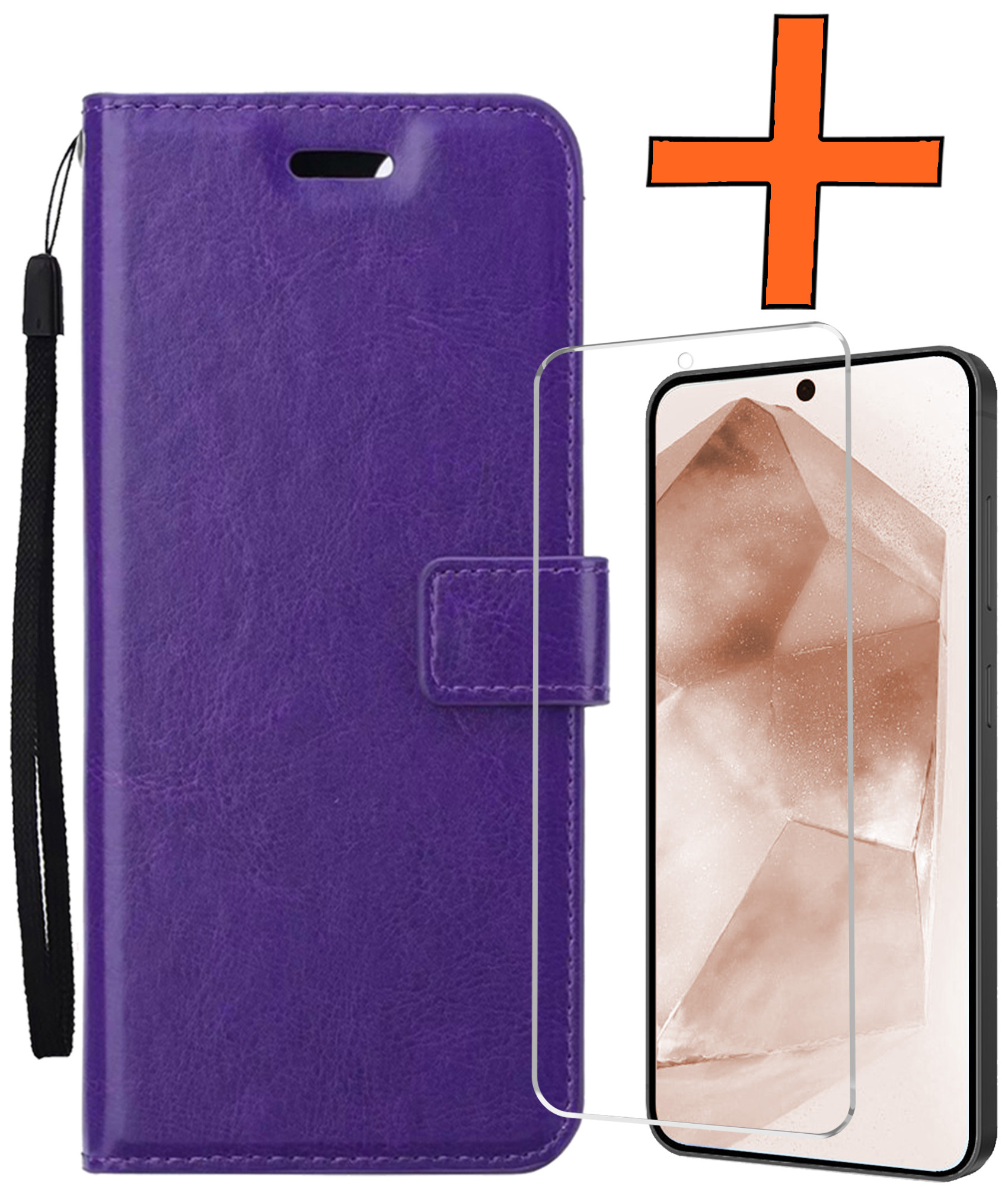 Nomfy Hoesje Geschikt voor Samsung A55 Hoes Bookcase Flipcase Book Cover Met Screenprotector - Hoes Geschikt voor Samsung Galaxy A55 Hoesje Book Case - Paars