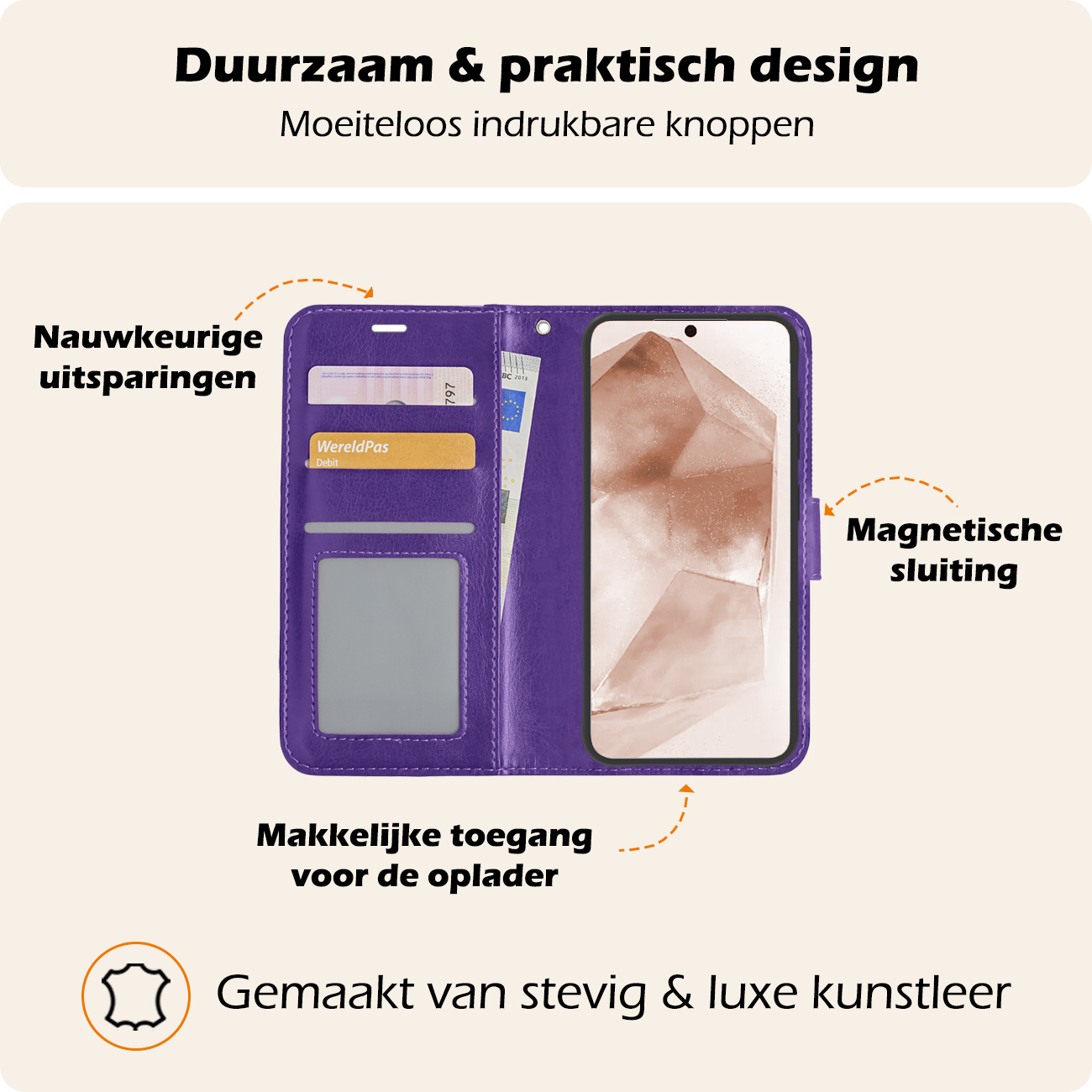 Nomfy Hoesje Geschikt voor Samsung A55 Hoes Bookcase Flipcase Book Cover Met Screenprotector - Hoes Geschikt voor Samsung Galaxy A55 Hoesje Book Case - Paars