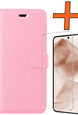 Nomfy Hoesje Geschikt voor Samsung A55 Hoes Bookcase Flipcase Book Cover Met Screenprotector - Hoes Geschikt voor Samsung Galaxy A55 Hoesje Book Case - Lichtroze