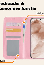 Nomfy Hoesje Geschikt voor Samsung A55 Hoes Bookcase Flipcase Book Cover Met Screenprotector - Hoes Geschikt voor Samsung Galaxy A55 Hoesje Book Case - Lichtroze