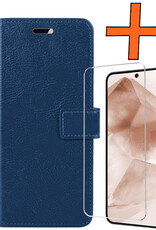 Nomfy Hoesje Geschikt voor Samsung A55 Hoes Bookcase Flipcase Book Cover Met Screenprotector - Hoes Geschikt voor Samsung Galaxy A55 Hoesje Book Case - Donkerblauw