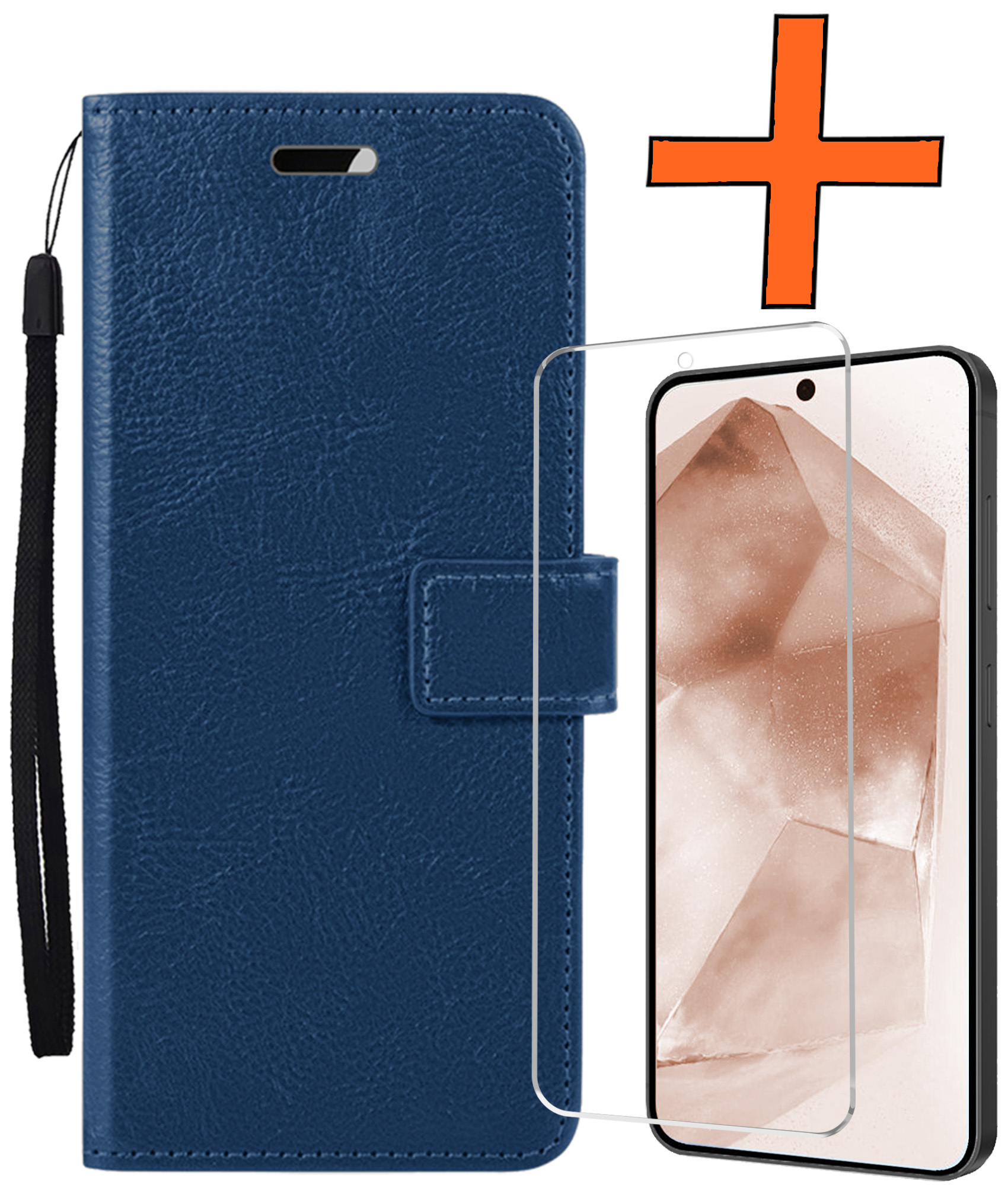 Nomfy Hoesje Geschikt voor Samsung A55 Hoes Bookcase Flipcase Book Cover Met Screenprotector - Hoes Geschikt voor Samsung Galaxy A55 Hoesje Book Case - Donkerblauw