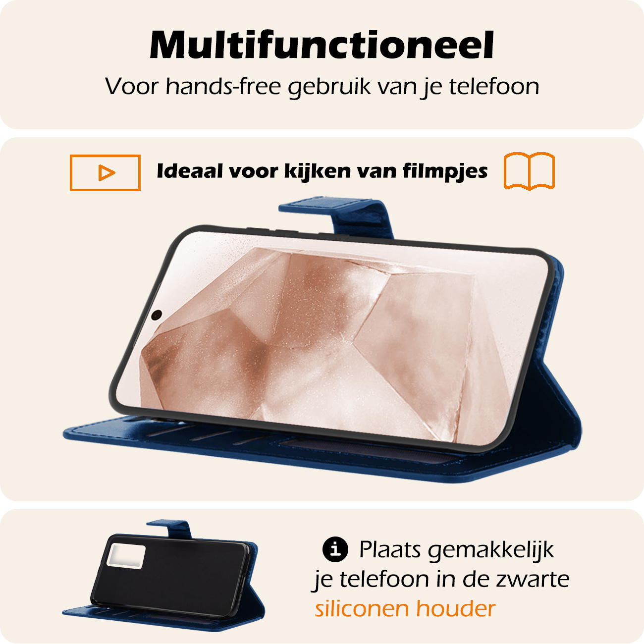 Nomfy Hoesje Geschikt voor Samsung A55 Hoes Bookcase Flipcase Book Cover Met Screenprotector - Hoes Geschikt voor Samsung Galaxy A55 Hoesje Book Case - Donkerblauw
