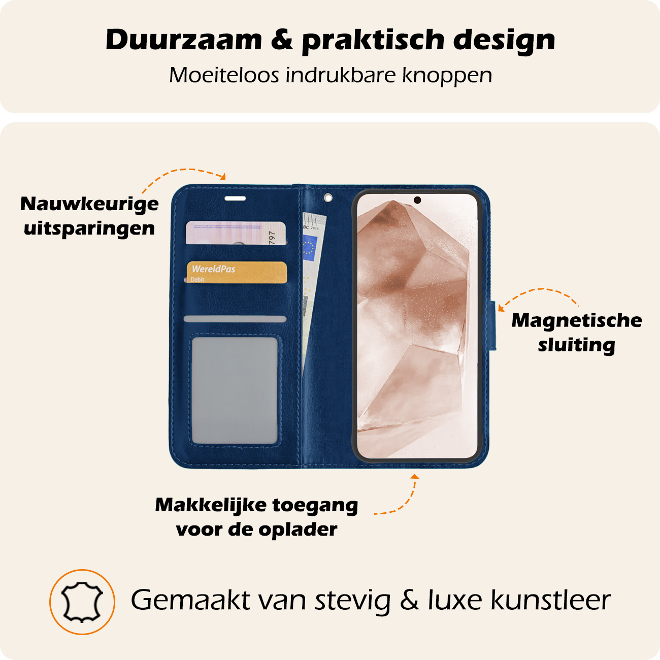 Nomfy Hoesje Geschikt voor Samsung A55 Hoes Bookcase Flipcase Book Cover Met Screenprotector - Hoes Geschikt voor Samsung Galaxy A55 Hoesje Book Case - Donkerblauw