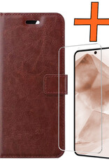 Nomfy Hoesje Geschikt voor Samsung A55 Hoes Bookcase Flipcase Book Cover Met Screenprotector - Hoes Geschikt voor Samsung Galaxy A55 Hoesje Book Case - Bruin