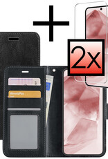 NoXx Hoes Geschikt voor Samsung A55 Hoesje Book Case Hoes Flip Cover Wallet Bookcase Met 2x Screenprotector - Zwart