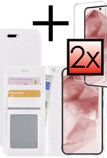 NoXx Hoes Geschikt voor Samsung A55 Hoesje Book Case Hoes Flip Cover Wallet Bookcase Met 2x Screenprotector - Wit
