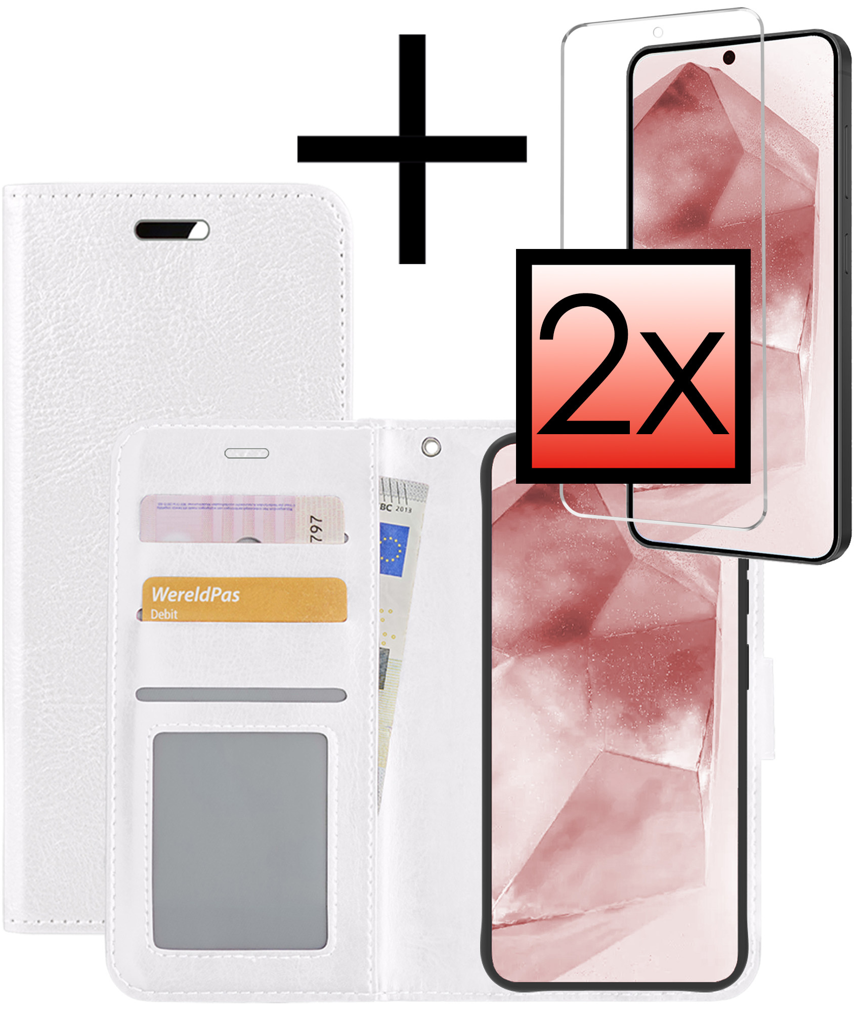 NoXx Hoes Geschikt voor Samsung A55 Hoesje Book Case Hoes Flip Cover Wallet Bookcase Met 2x Screenprotector - Wit