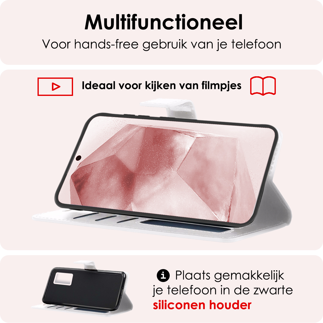 NoXx Hoes Geschikt voor Samsung A55 Hoesje Book Case Hoes Flip Cover Wallet Bookcase Met 2x Screenprotector - Wit