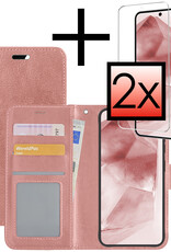 NoXx Hoes Geschikt voor Samsung A55 Hoesje Book Case Hoes Flip Cover Wallet Bookcase Met 2x Screenprotector - Rosé goud