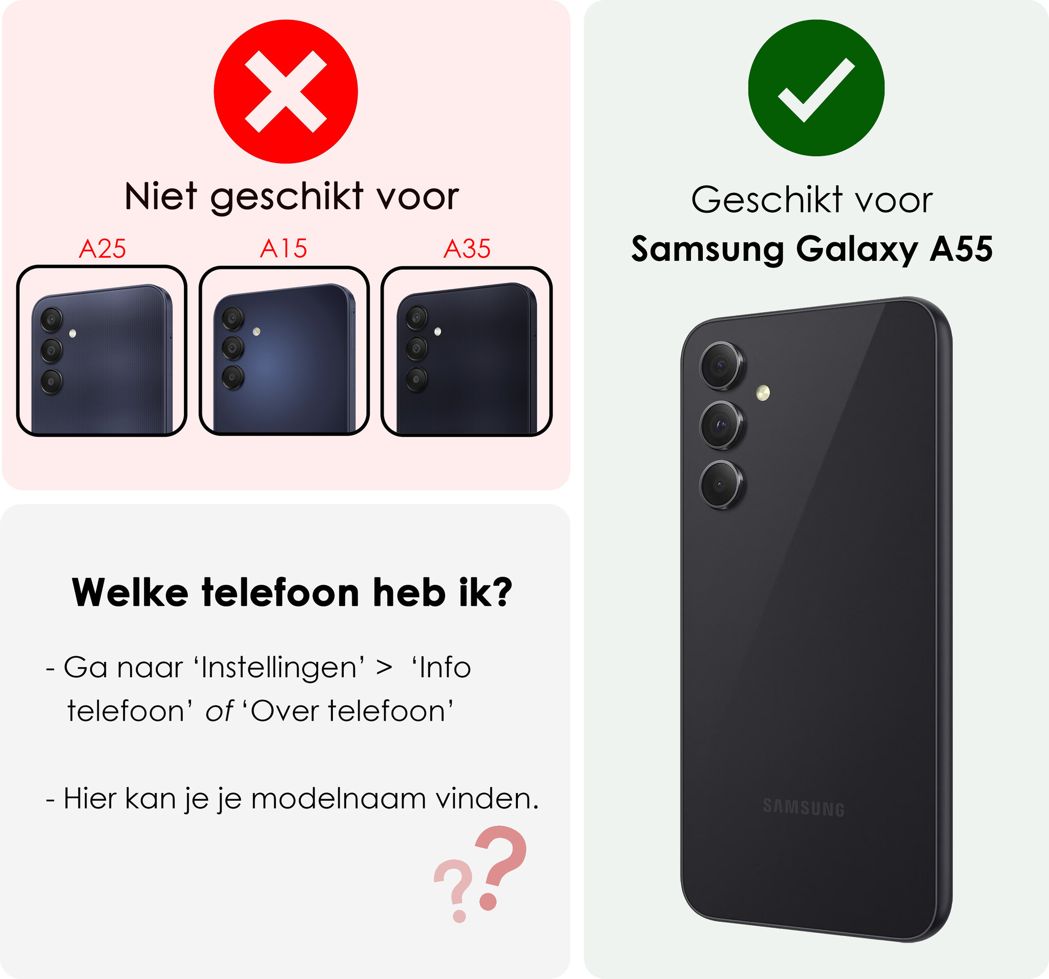 NoXx Hoes Geschikt voor Samsung A55 Hoesje Book Case Hoes Flip Cover Wallet Bookcase Met 2x Screenprotector - Rosé goud