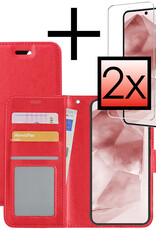 NoXx Hoes Geschikt voor Samsung A55 Hoesje Book Case Hoes Flip Cover Wallet Bookcase Met 2x Screenprotector - Rood