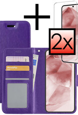 NoXx Hoes Geschikt voor Samsung A55 Hoesje Book Case Hoes Flip Cover Wallet Bookcase Met 2x Screenprotector - Paars