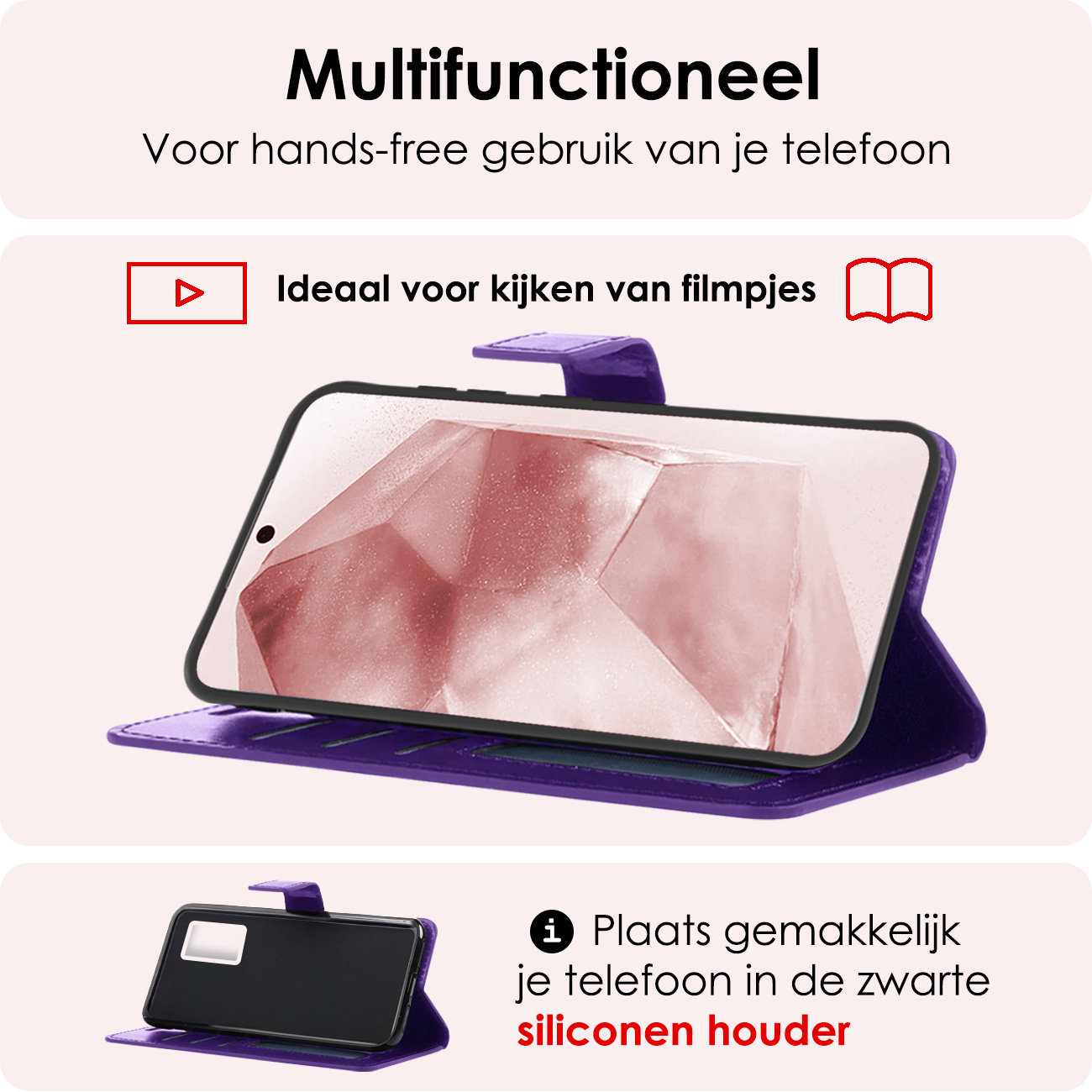 NoXx Hoes Geschikt voor Samsung A55 Hoesje Book Case Hoes Flip Cover Wallet Bookcase Met 2x Screenprotector - Paars