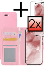 NoXx Hoes Geschikt voor Samsung A55 Hoesje Book Case Hoes Flip Cover Wallet Bookcase Met 2x Screenprotector - Lichtroze