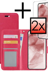 NoXx Hoes Geschikt voor Samsung A55 Hoesje Book Case Hoes Flip Cover Wallet Bookcase Met 2x Screenprotector - Donkerroze