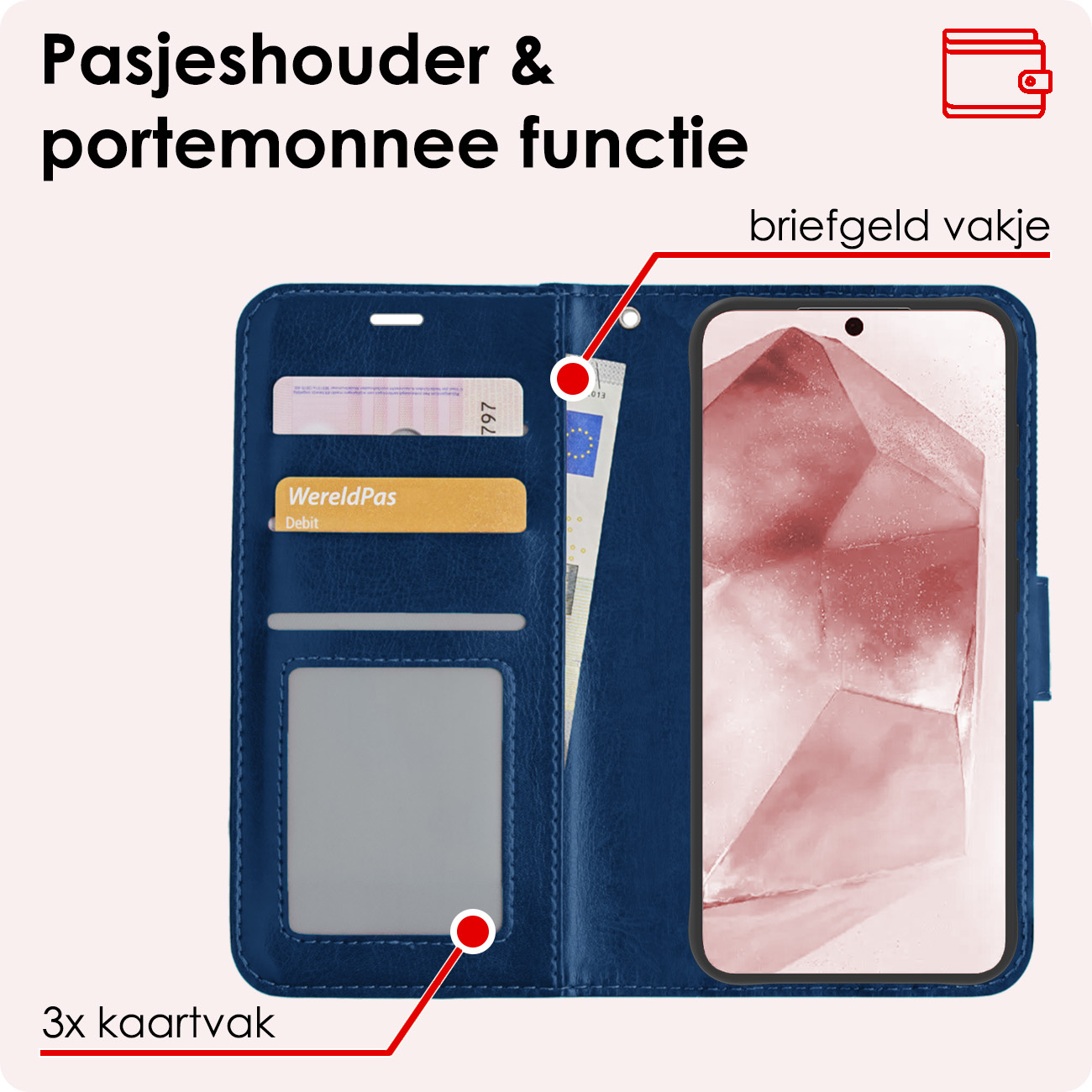 NoXx Hoes Geschikt voor Samsung A55 Hoesje Book Case Hoes Flip Cover Wallet Bookcase Met 2x Screenprotector - Donkerblauw