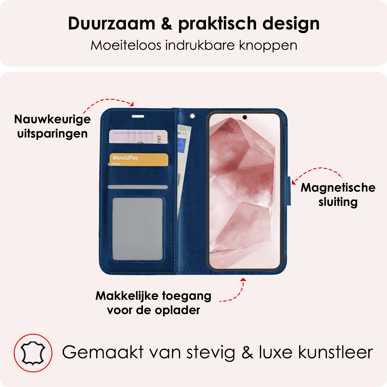 NoXx Hoes Geschikt voor Samsung A55 Hoesje Book Case Hoes Flip Cover Wallet Bookcase Met 2x Screenprotector - Donkerblauw