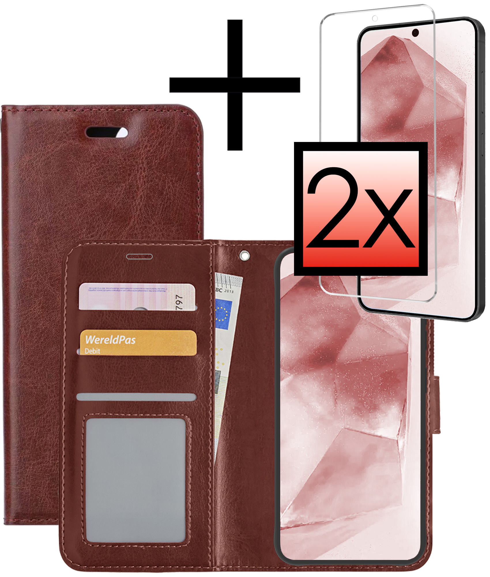 NoXx Hoes Geschikt voor Samsung A55 Hoesje Book Case Hoes Flip Cover Wallet Bookcase Met 2x Screenprotector - Bruin