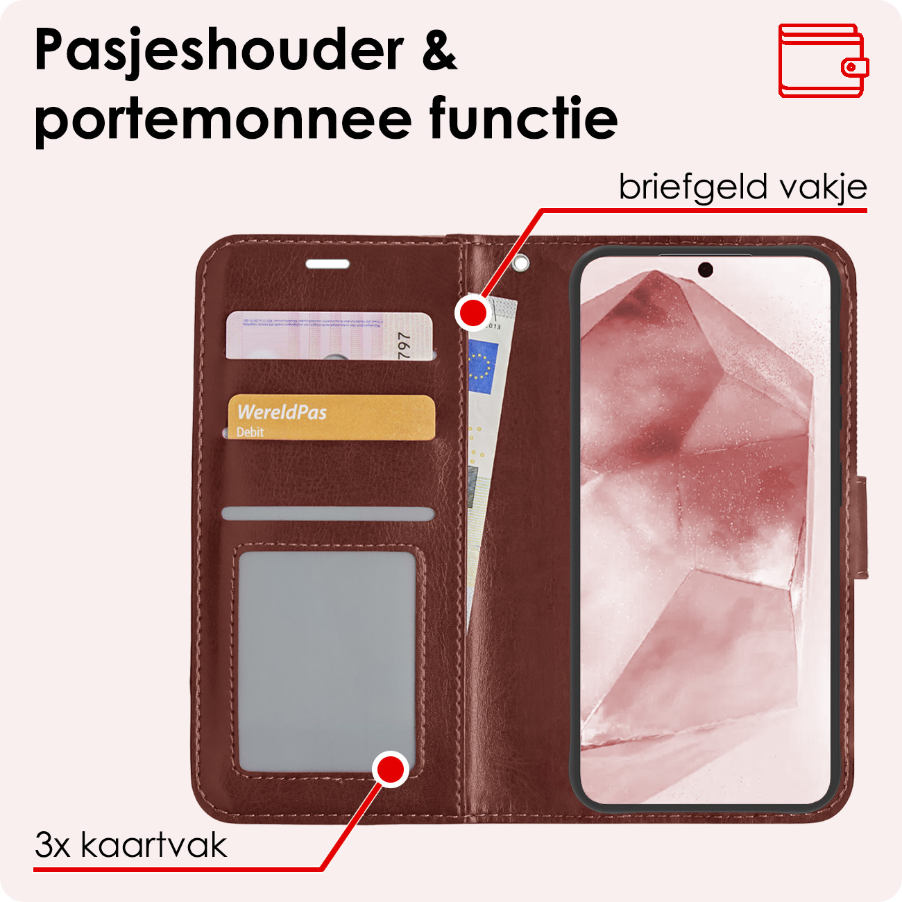 NoXx Hoes Geschikt voor Samsung A55 Hoesje Book Case Hoes Flip Cover Wallet Bookcase Met 2x Screenprotector - Bruin