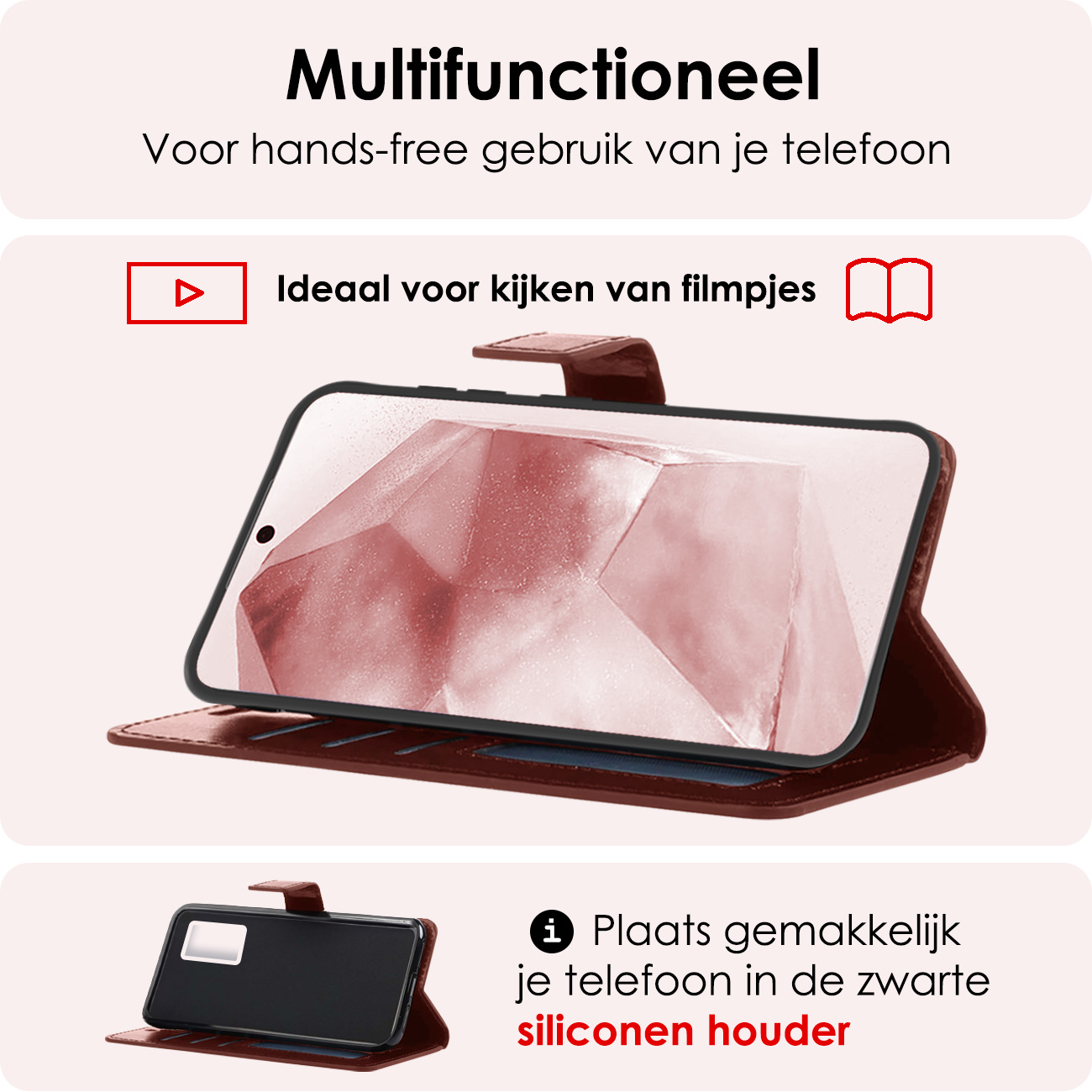 NoXx Hoes Geschikt voor Samsung A55 Hoesje Book Case Hoes Flip Cover Wallet Bookcase Met 2x Screenprotector - Bruin