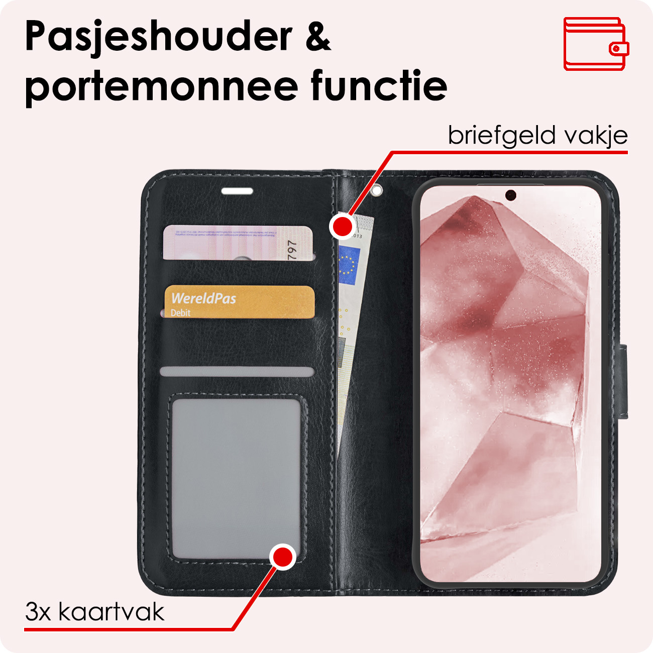 NoXx Hoes Geschikt voor Samsung A55 Hoesje Book Case Hoes Flip Cover Wallet Bookcase Met Screenprotector - Zwart