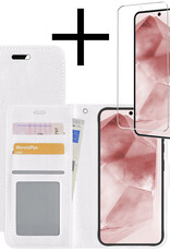 NoXx Hoes Geschikt voor Samsung A55 Hoesje Book Case Hoes Flip Cover Wallet Bookcase Met Screenprotector - Wit