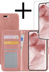 NoXx Hoes Geschikt voor Samsung A55 Hoesje Book Case Hoes Flip Cover Wallet Bookcase Met Screenprotector - Rosé goud