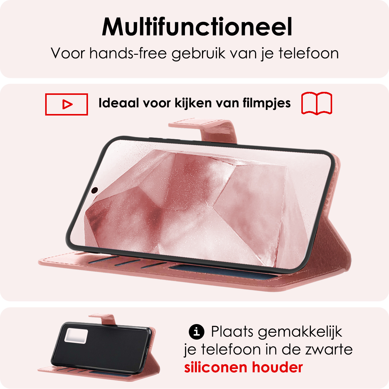 NoXx Hoes Geschikt voor Samsung A55 Hoesje Book Case Hoes Flip Cover Wallet Bookcase Met Screenprotector - Rosé goud