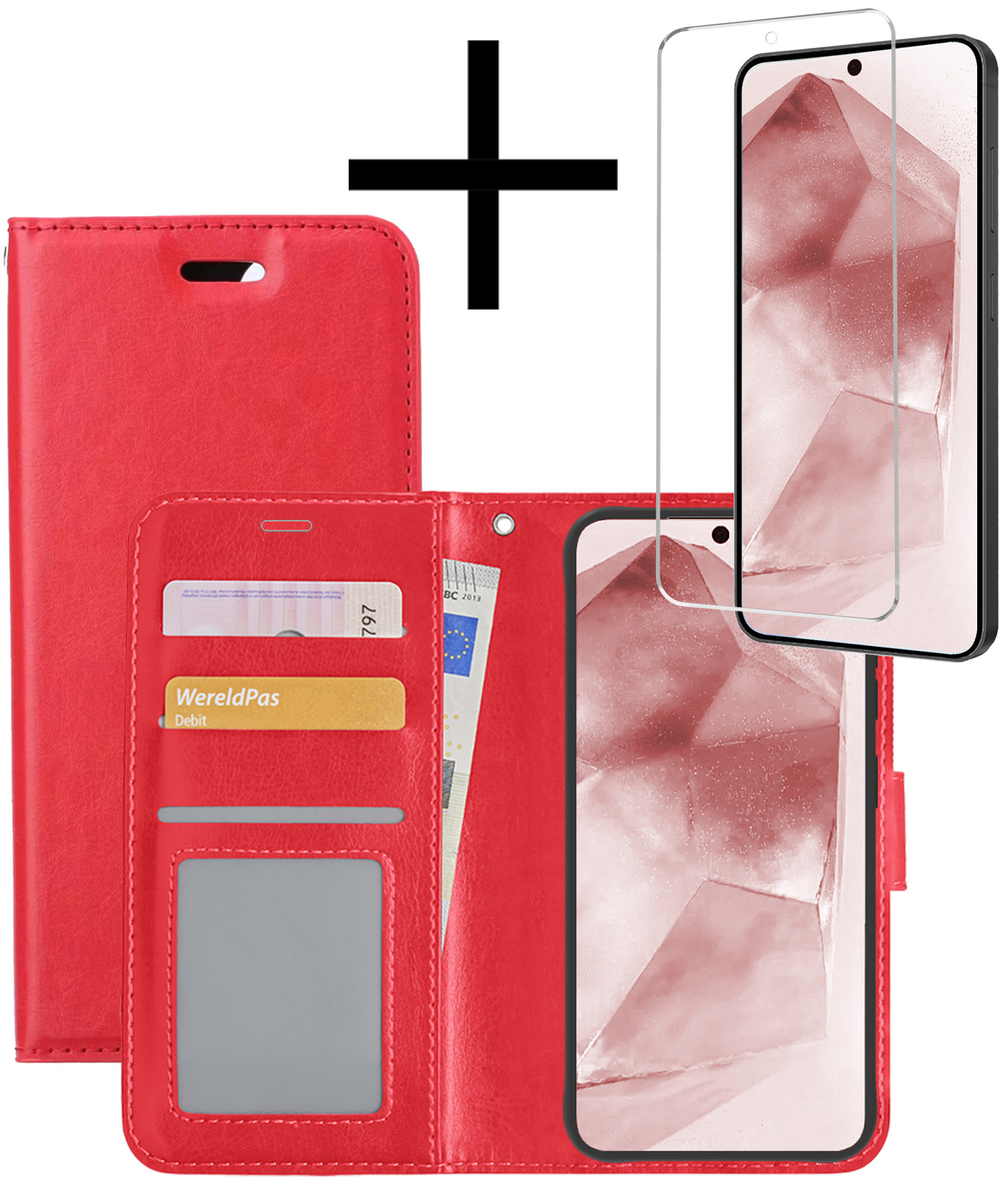 NoXx Hoes Geschikt voor Samsung A55 Hoesje Book Case Hoes Flip Cover Wallet Bookcase Met Screenprotector - Rood