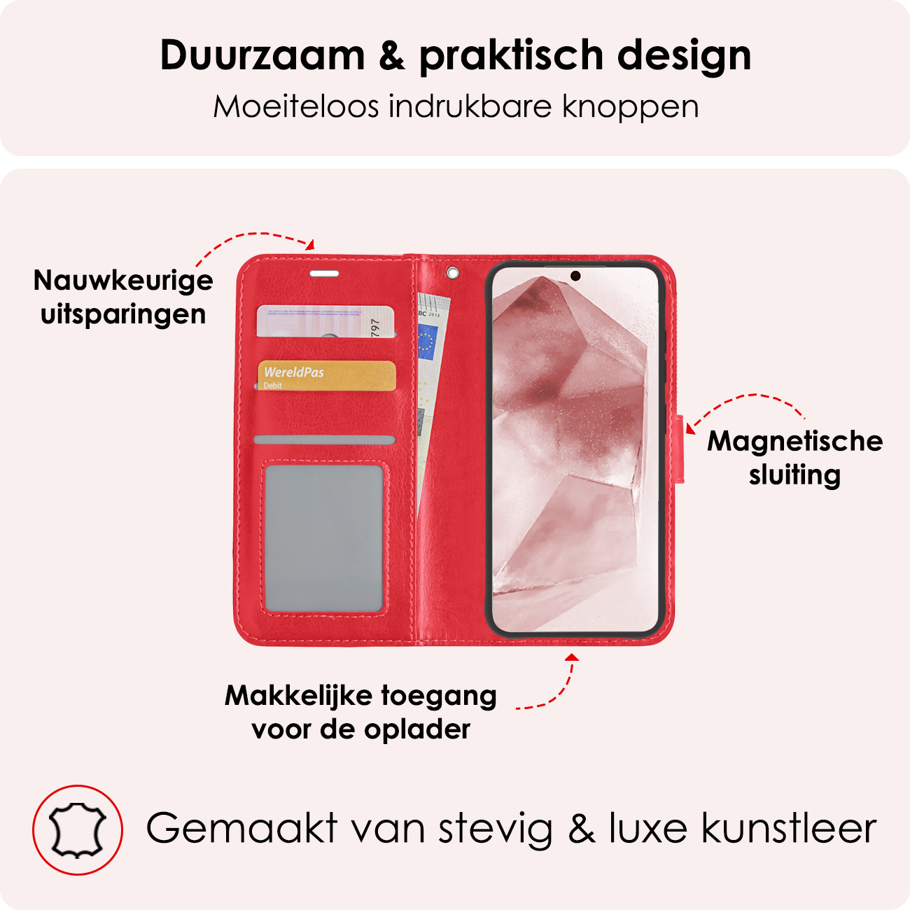 NoXx Hoes Geschikt voor Samsung A55 Hoesje Book Case Hoes Flip Cover Wallet Bookcase Met Screenprotector - Rood