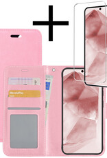 NoXx Hoes Geschikt voor Samsung A55 Hoesje Book Case Hoes Flip Cover Wallet Bookcase Met Screenprotector - Lichtroze