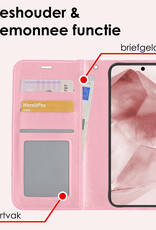 NoXx Hoes Geschikt voor Samsung A55 Hoesje Book Case Hoes Flip Cover Wallet Bookcase Met Screenprotector - Lichtroze