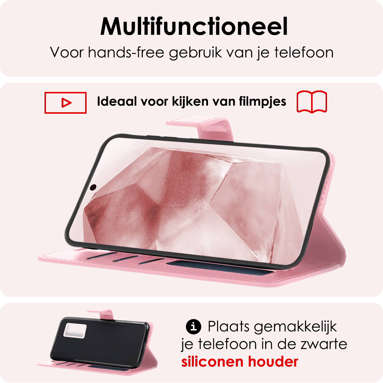 NoXx Hoes Geschikt voor Samsung A55 Hoesje Book Case Hoes Flip Cover Wallet Bookcase Met Screenprotector - Lichtroze