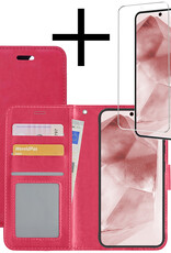 NoXx Hoes Geschikt voor Samsung A55 Hoesje Book Case Hoes Flip Cover Wallet Bookcase Met Screenprotector - Donkerroze