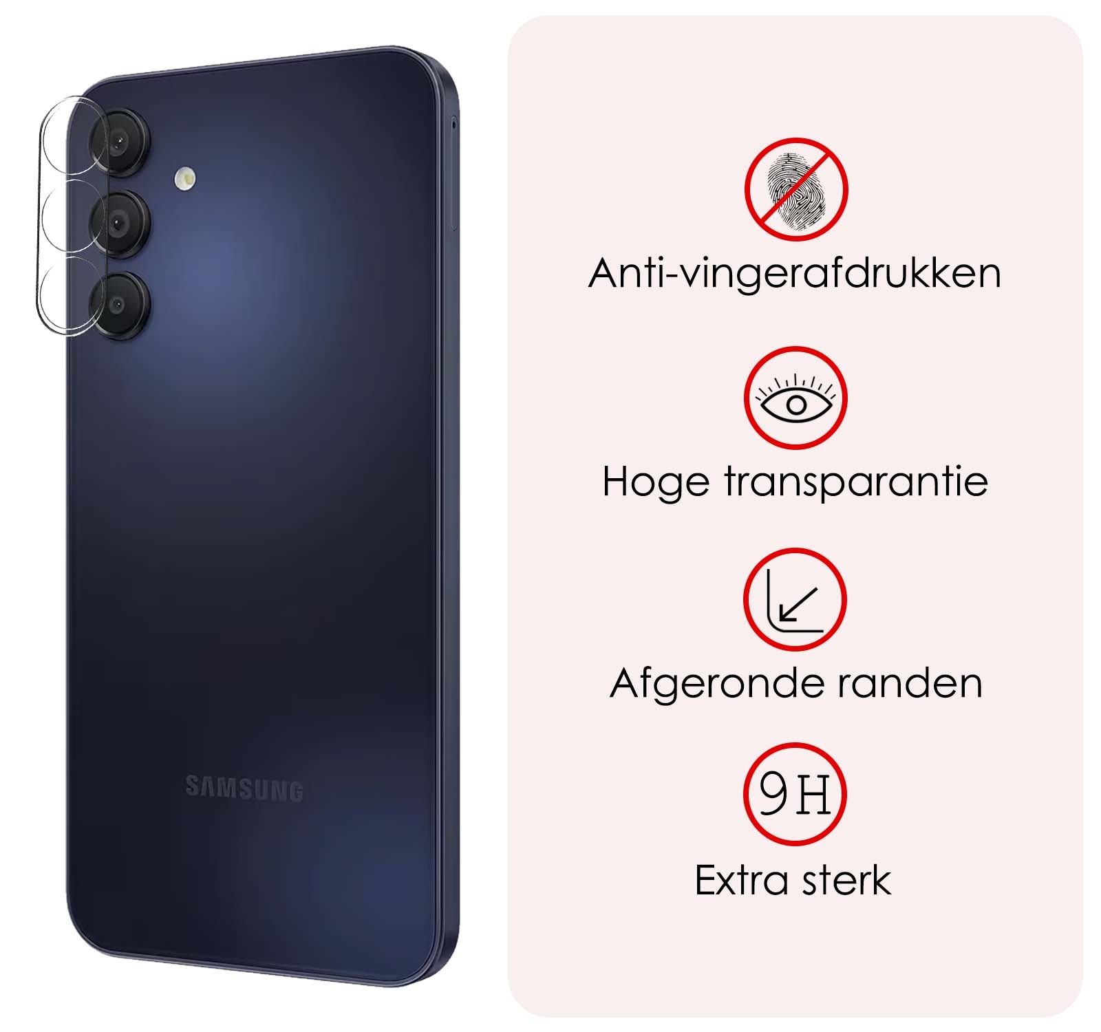 NoXx Screenprotector Geschikt voor Samsung A55 Camera Screenprotector Gehard Glas - Screenprotector Geschikt voor Samsung Galaxy A55 Screenprotector Camera Tempered Glass - 3x