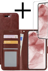 NoXx Hoes Geschikt voor Samsung A55 Hoesje Book Case Hoes Flip Cover Wallet Bookcase Met Screenprotector - Bruin