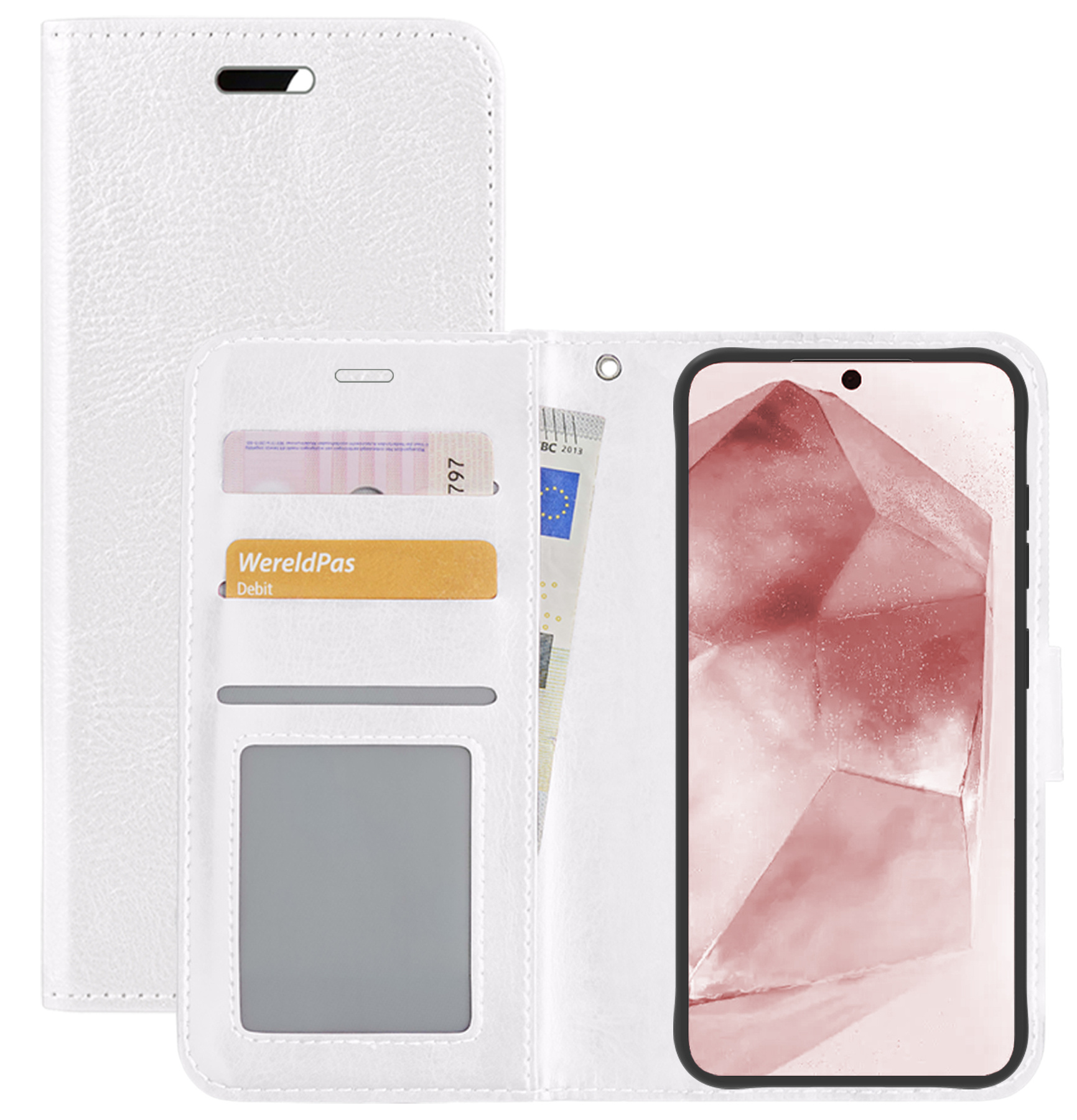 NoXx Hoes Geschikt voor Samsung A55 Hoesje Book Case Hoes Flip Cover Wallet Bookcase - Wit