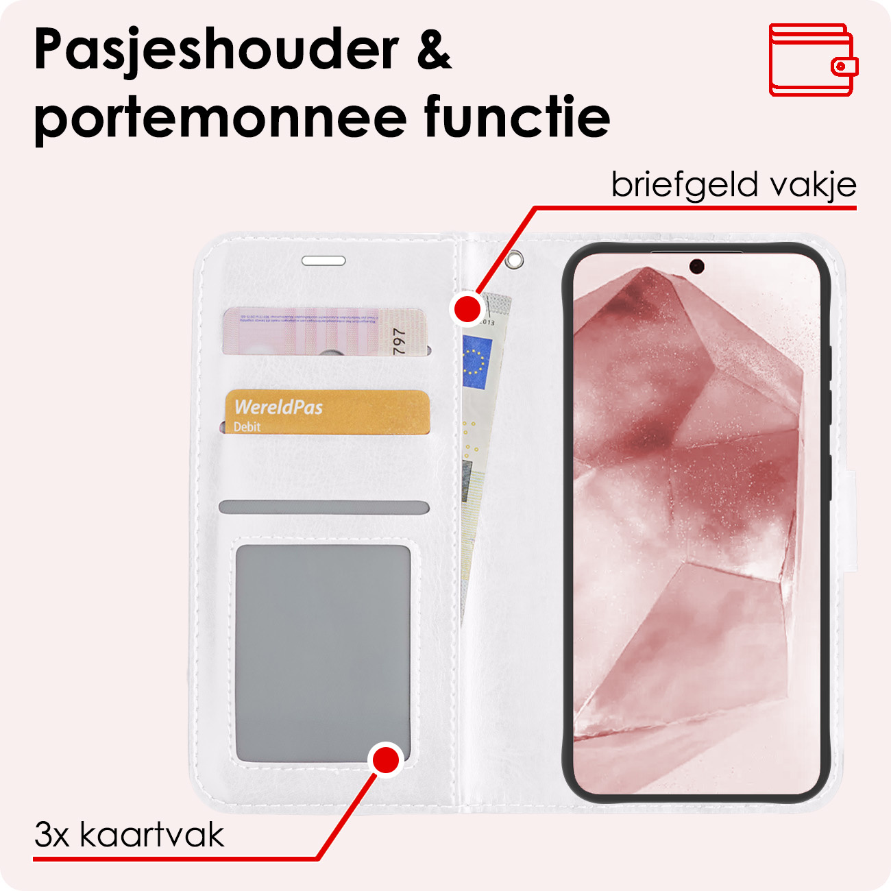 NoXx Hoes Geschikt voor Samsung A55 Hoesje Book Case Hoes Flip Cover Wallet Bookcase - Wit