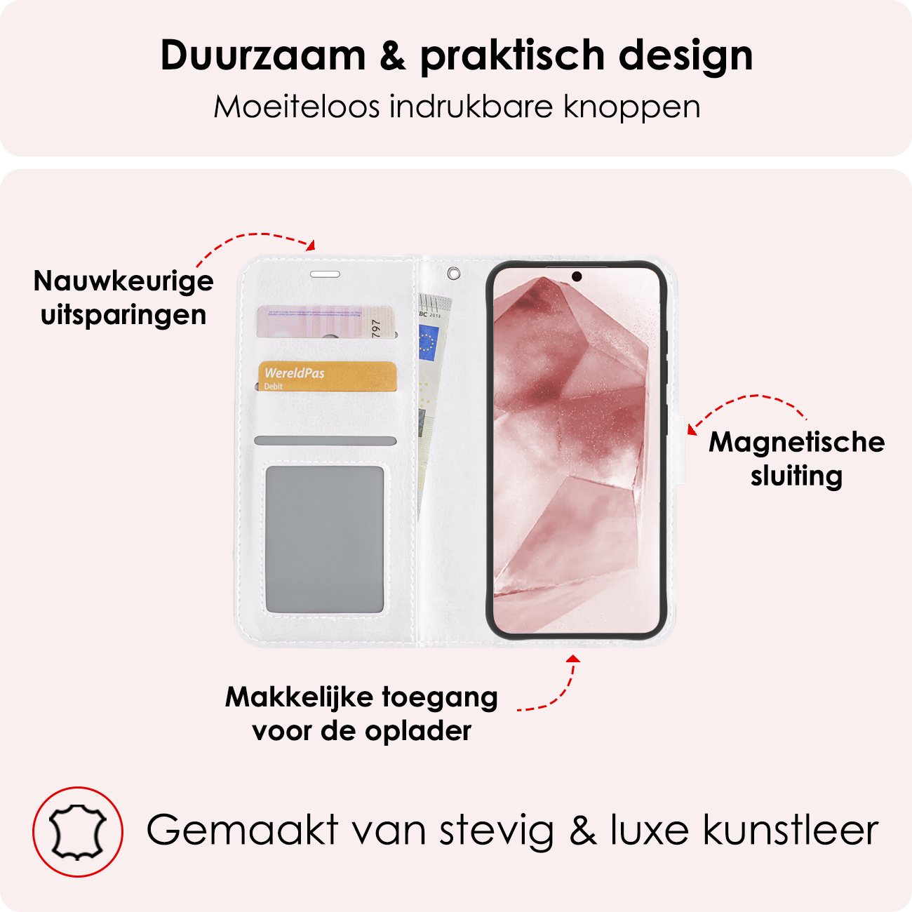 NoXx Hoes Geschikt voor Samsung A55 Hoesje Book Case Hoes Flip Cover Wallet Bookcase - Wit