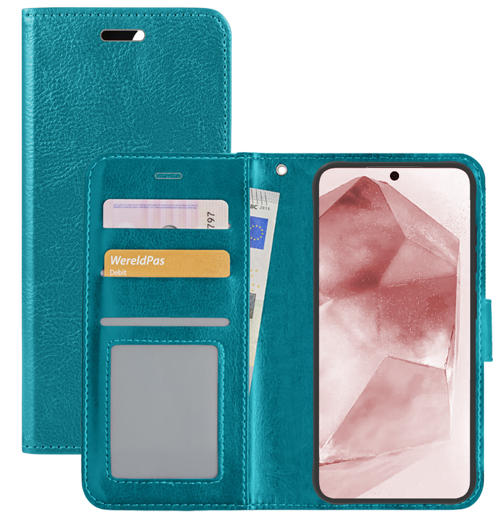 NoXx Hoes Geschikt voor Samsung A55 Hoesje Book Case Hoes Flip Cover Wallet Bookcase - Turquoise