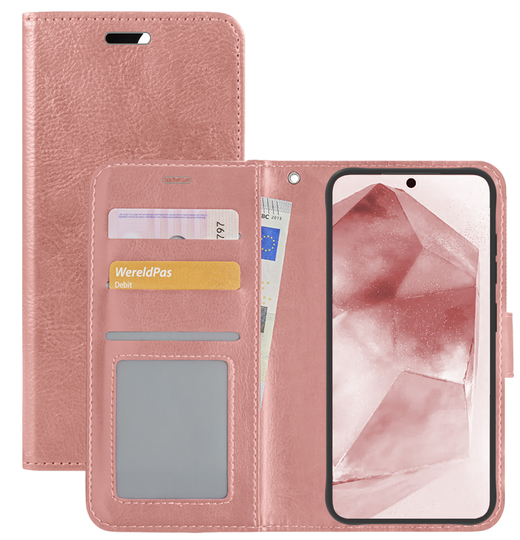 NoXx Hoes Geschikt voor Samsung A55 Hoesje Book Case Hoes Flip Cover Wallet Bookcase - Rosé goud