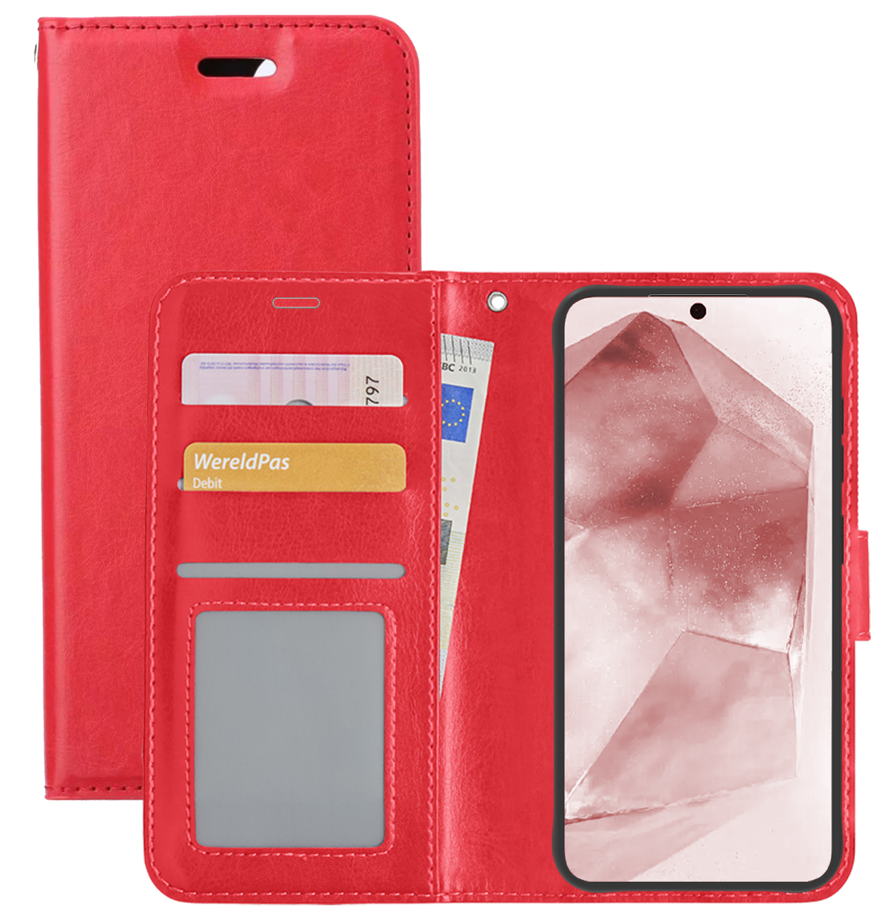 NoXx Hoes Geschikt voor Samsung A55 Hoesje Book Case Hoes Flip Cover Wallet Bookcase - Rood