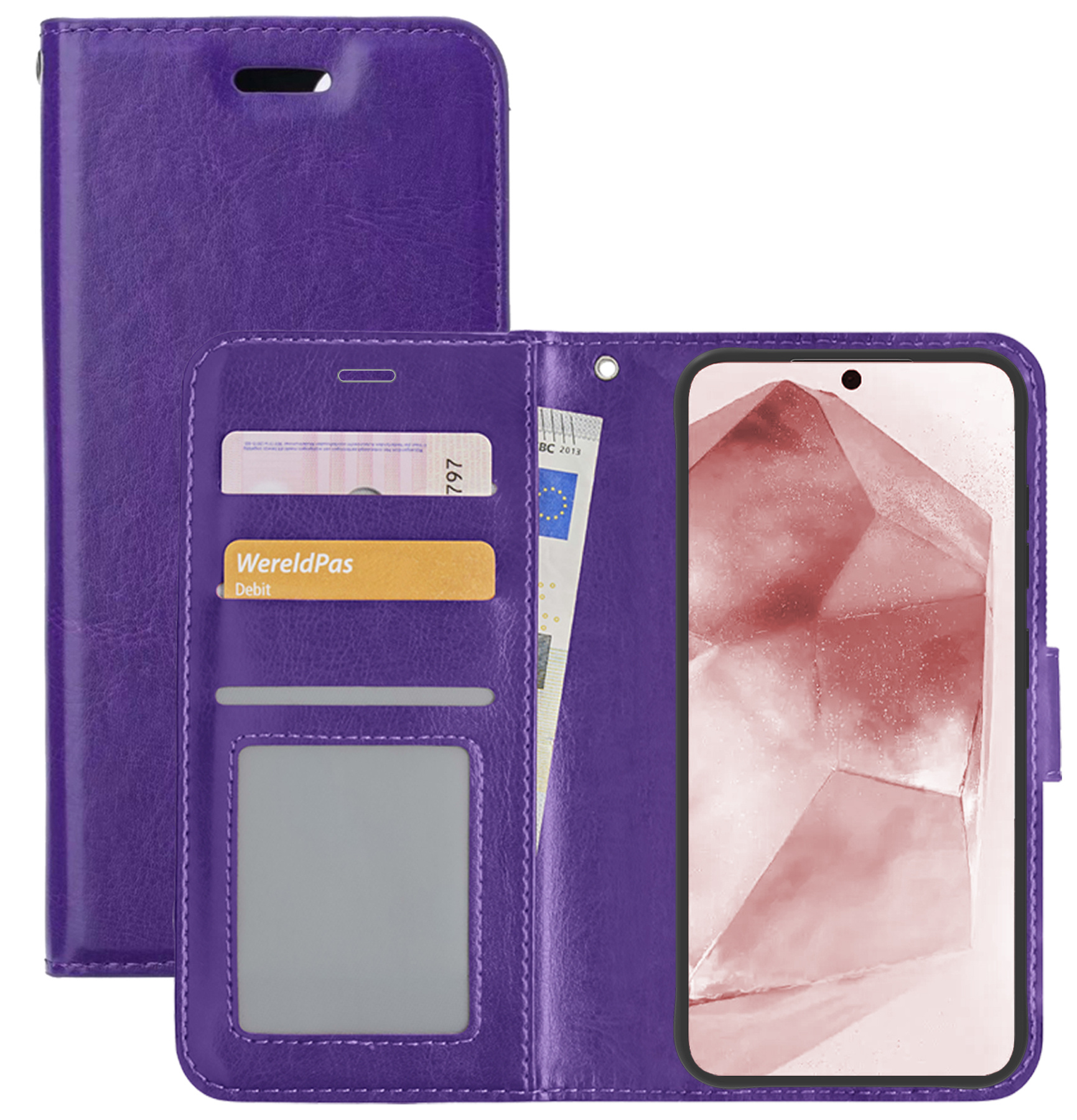 NoXx Hoes Geschikt voor Samsung A55 Hoesje Book Case Hoes Flip Cover Wallet Bookcase - Paars